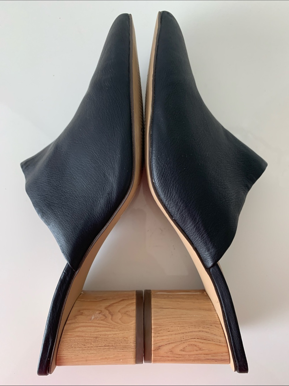 Call It Spring Black Pointed Mules Vegan with Wood-Textured Block Heel Size 8 - Picture 6 of 11